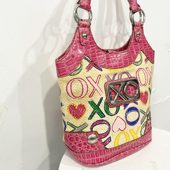 Vintage Rare XOXO Straw Tote Bag Y2K 90s Womens Shoulder Logo Hearts - Picture 3 of 11